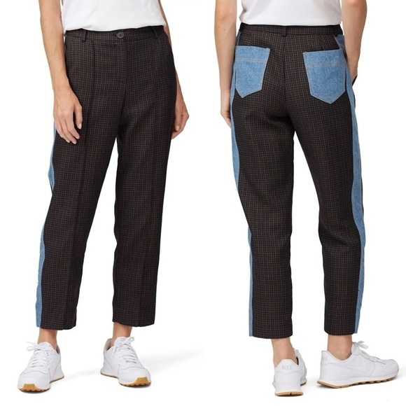 SJYP Denim Lined Detail Houndstooth Trouser Pants - Picture 1 of 9